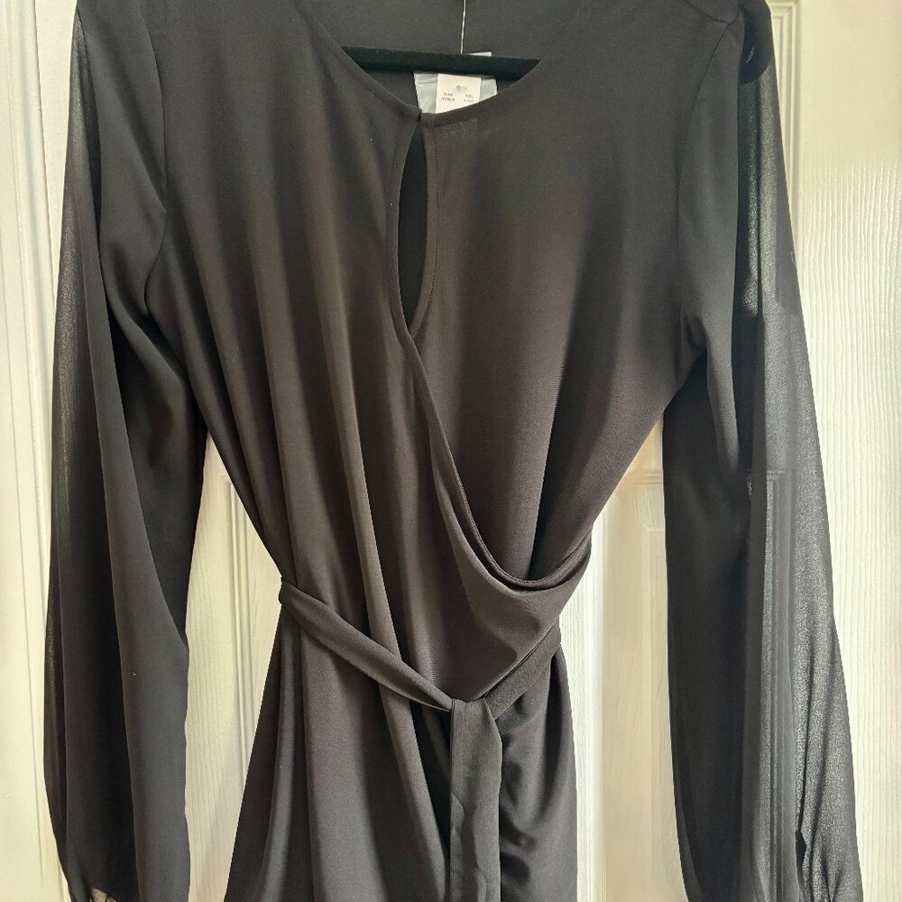 WHBM Long-Sleeve Dressy Black Blouse Wraparound Size M with TAGS